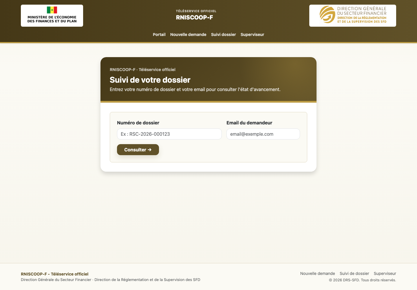 Capture de la page de suivi du dossier